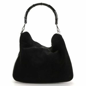 Gucci Bamboo Top Handle Hobo Tote Black Suede